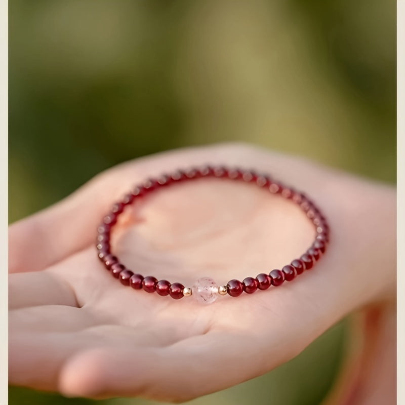 Elegant French-Inspired Natural Garnet Bead Bracelet - Love & Friendship Energy