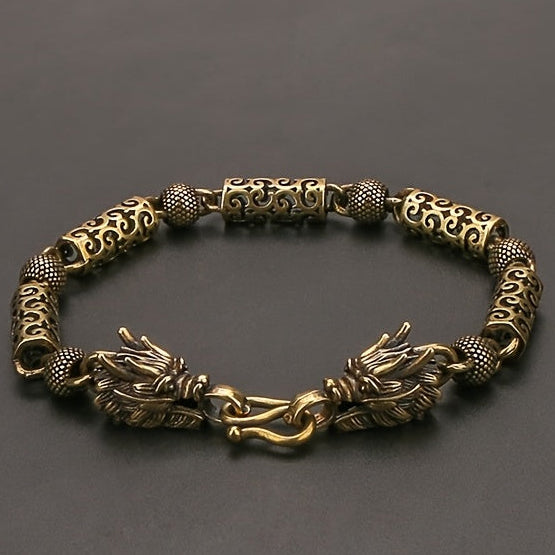 [Vintage Hollow Dragon Head Gift] Vintage Brass Dragon Head Bracelet - Traditional Chinese Style, Unique Gift for Boyfriend, Hollow Design