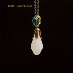 Sheep Fat White Jade Orchid Ring with Turquoise | Elegant Feng Shui Jewelry for Peace & Wisdom