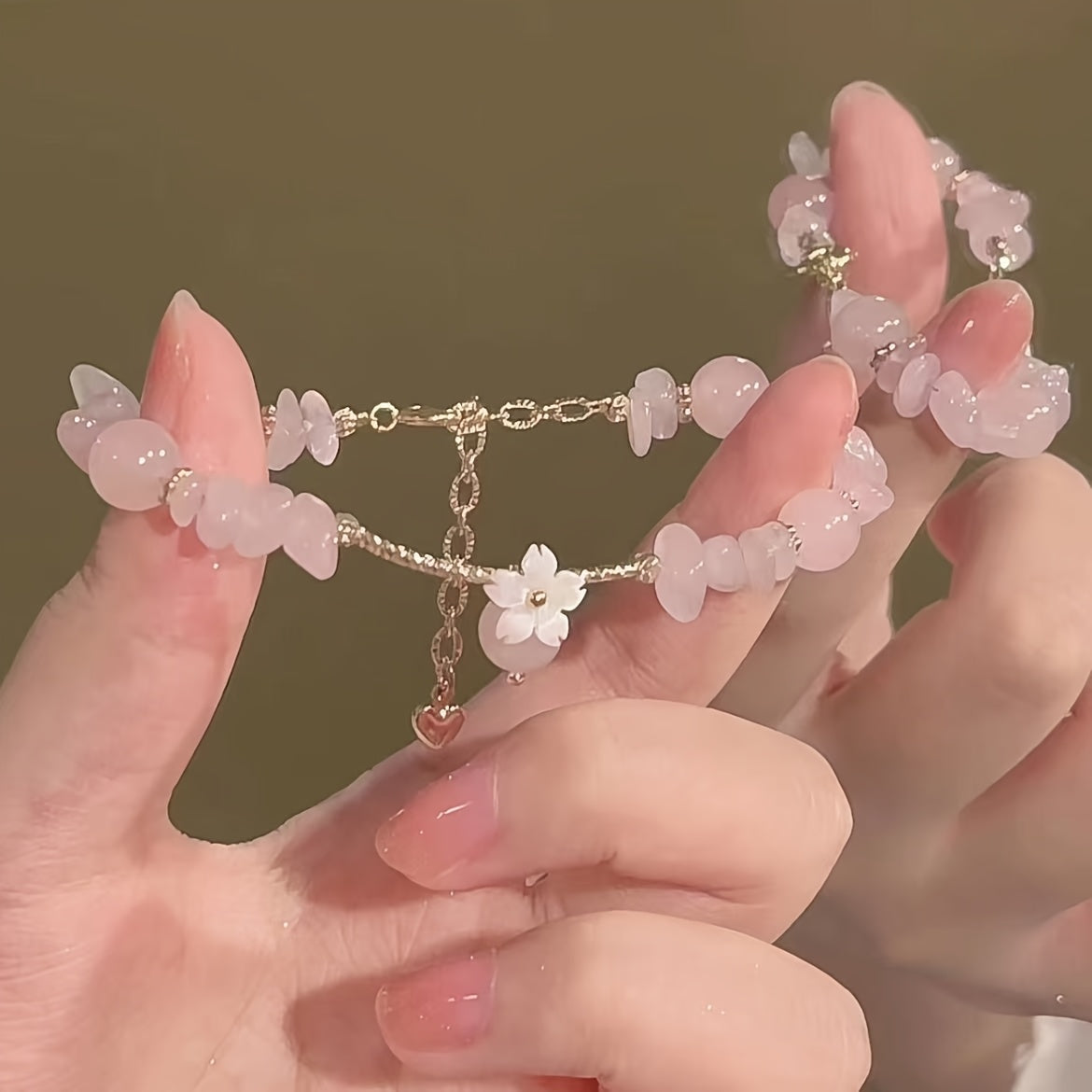 Pink Sakura Flower Charm Bracelet — Romantic Energy & Heart Chakra Harmony Jewelry