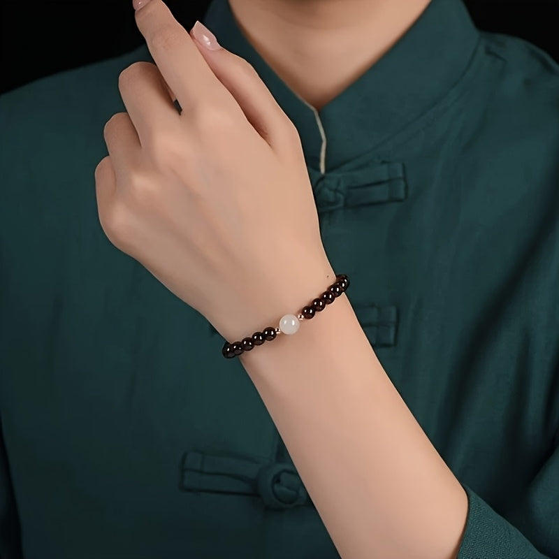 Vintage Garnet & White Bead Bracelet - Elegant Red Stone for Casual Wear & Holiday Gifting