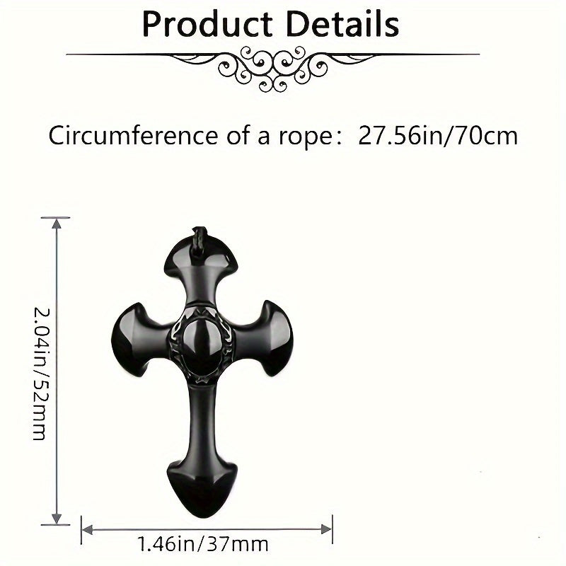 Obsidian Beaded Chain Necklace — Protective Black Cross Pendant for Spiritual Harmony