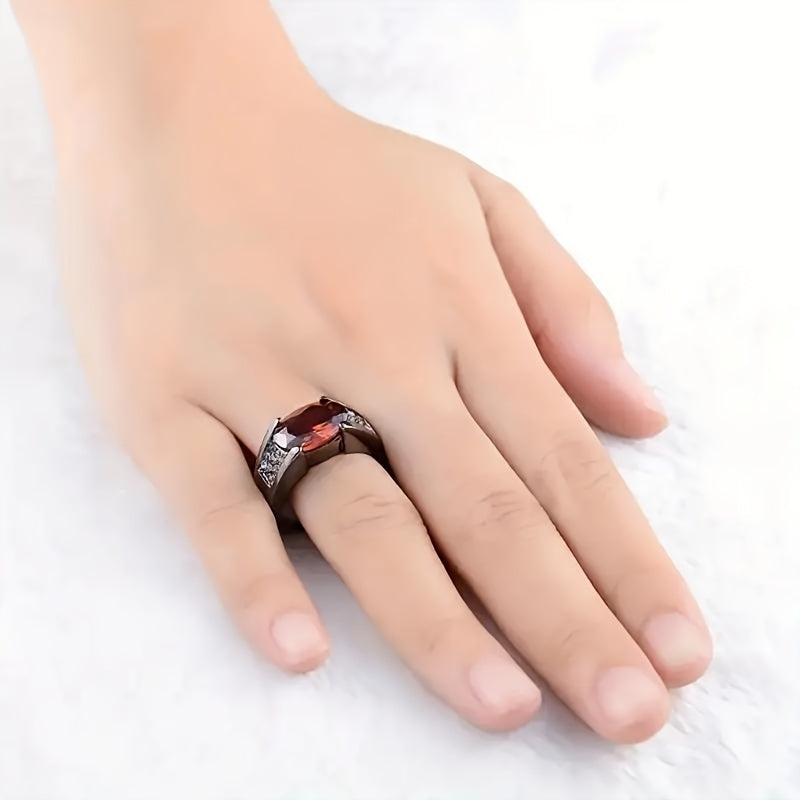 Mens Glamorous Black Plated Rhinestone Ring - Dazzling Party & Wedding Jewelry with Protective Energy