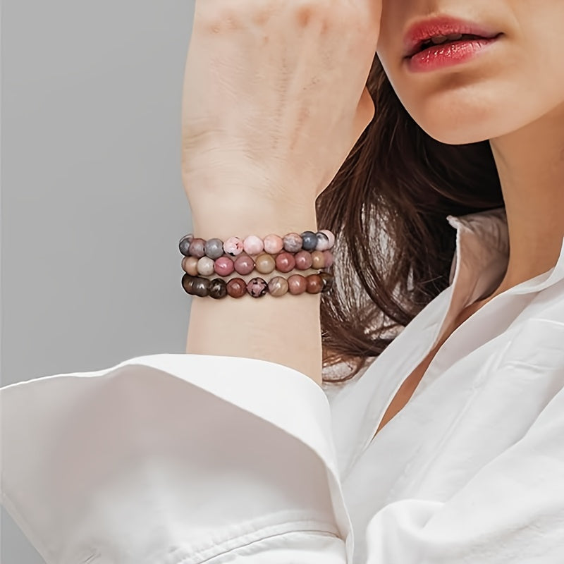 3pcs Pink Zebra Jasper Bracelet Set - Confident Elegance & Natural Energy