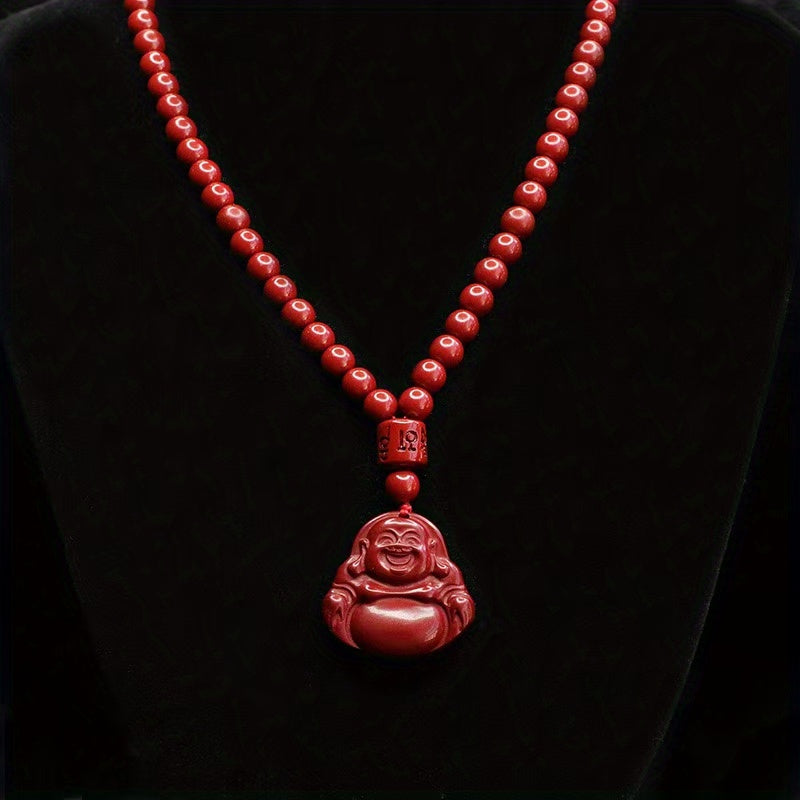 Men's Cinnabar Red Buddha Pendant Necklace - Protective Energy & Grounding for Daily Wear, Parties & Travel