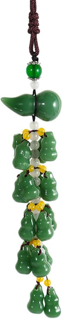 Jade Harmony  Gourd Car Charm Double Blessing Feng Shui Pendan Sacred Gourd Protection Car Rearview Mirror Charm House Door and Window Decorative Pendant Chinese Traditional Style Amulet for Luck Safety (Light Green)