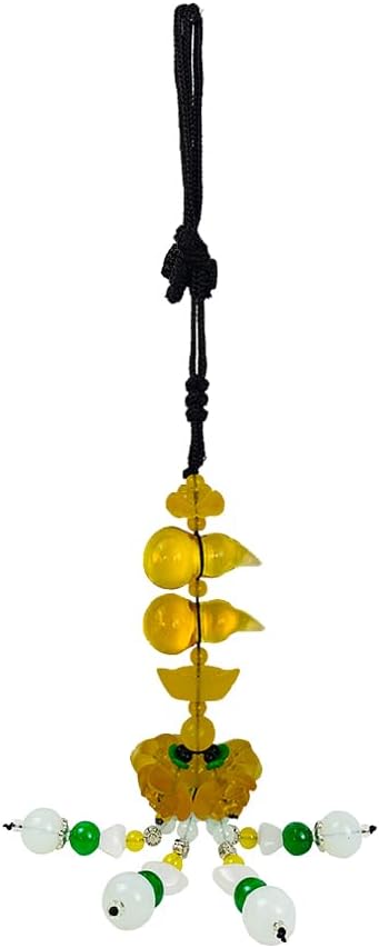 Golden Lotus Gourd  Car Blessing Charm   Feng Shui Safe Travels Amulet Lotus Gourd Jade Buckle Dangling Rearview Mirror Charms Amulet Pray for Luck Safety (Yellow)