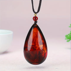 Natural Red Amber Bohemian Teardrop Necklace Pendant - Unisex Retro Jewelry for Women & Men, Valentine's Day & Birthday Gift, September Birthstone