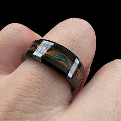 Modern Black & Blue Gradient Sand Ring - Stainless Steel Wedding Band for Energy & Style