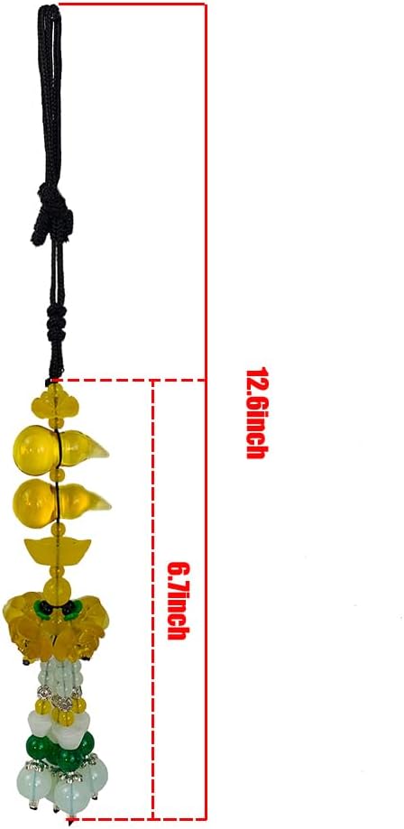 Golden Lotus Gourd  Car Blessing Charm   Feng Shui Safe Travels Amulet Lotus Gourd Jade Buckle Dangling Rearview Mirror Charms Amulet Pray for Luck Safety (Yellow)