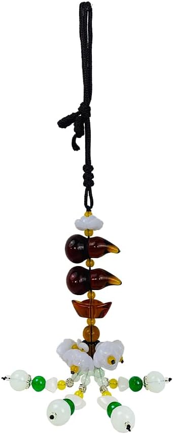 Golden Lotus Gourd  Car Blessing Charm   Feng Shui Safe Travels Amulet Lotus Gourd Jade Buckle Dangling Rearview Mirror Charms Amulet Pray for Luck Safety (Yellow)