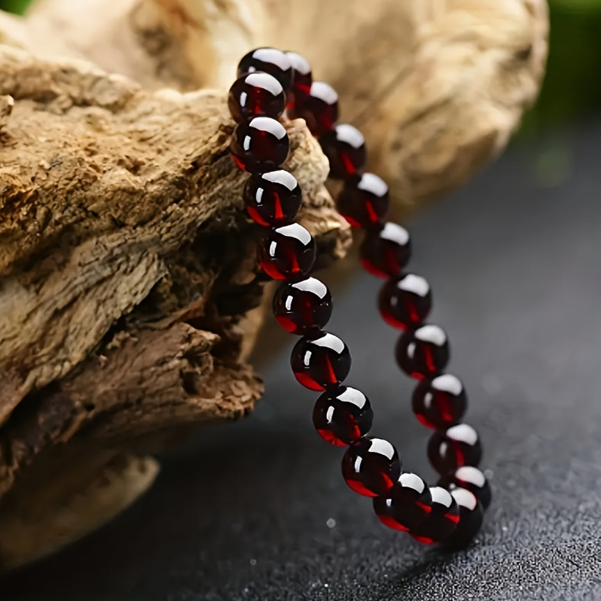 Natural Pomegranate Stone Bracelet 8-10mm Beads Teen Birthdays Holidays Energy Protection