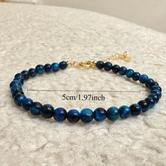 Blue Tiger Eye Stone Beaded Hand Chain - Vintage Elegance for Daily Energy & Gift-Giving