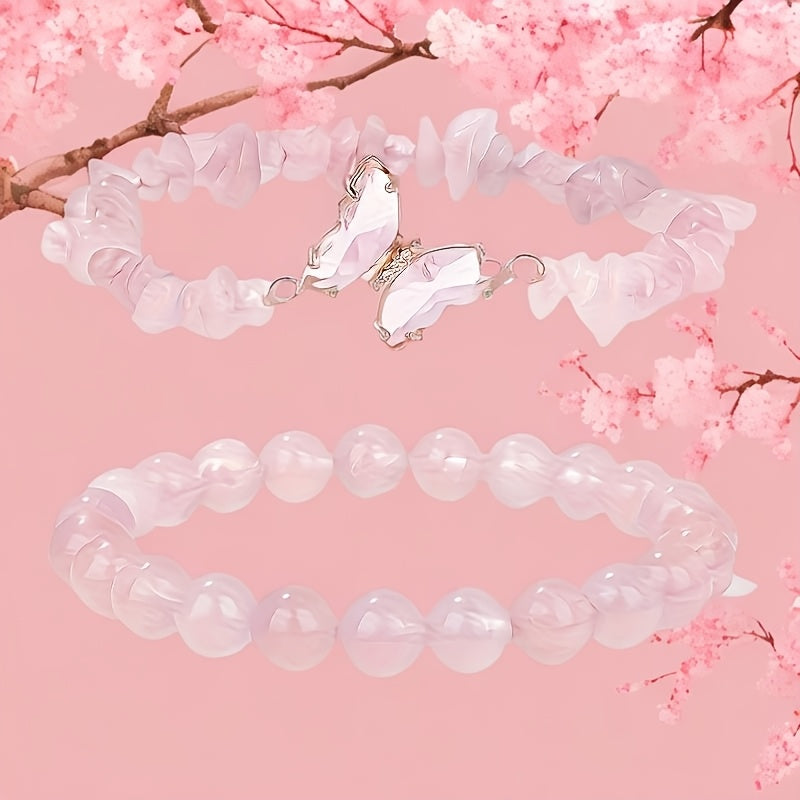 Sweet Rose Quartz Butterfly Bracelets - Love Symbol Luxury Hand String for Women