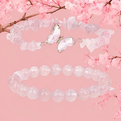 Sweet Rose Quartz Butterfly Bracelets - Love Symbol Luxury Hand String for Women