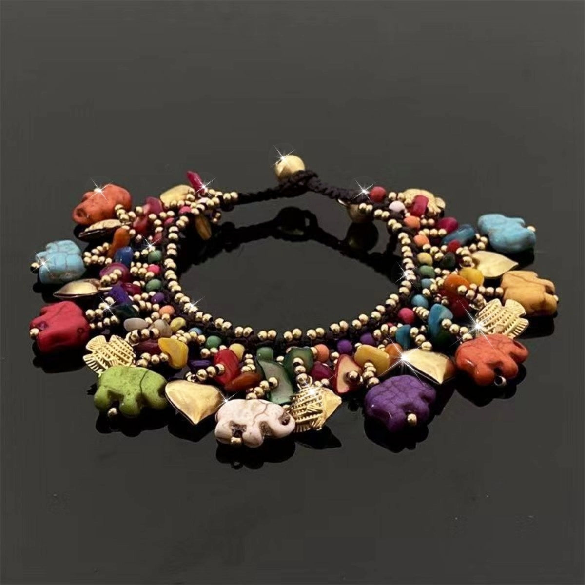 Bohemian Rainbow Elephant Charm Bracelet — Joy, Luck, Chakra Harmony & Positive Energy