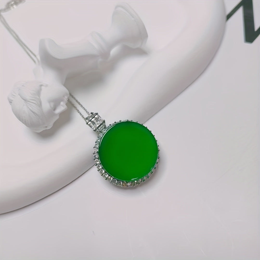 Elegant Green Agate Pendant Necklace with Crystal Accents - Mens Fashion Jewelry Birthday Gift for Him
