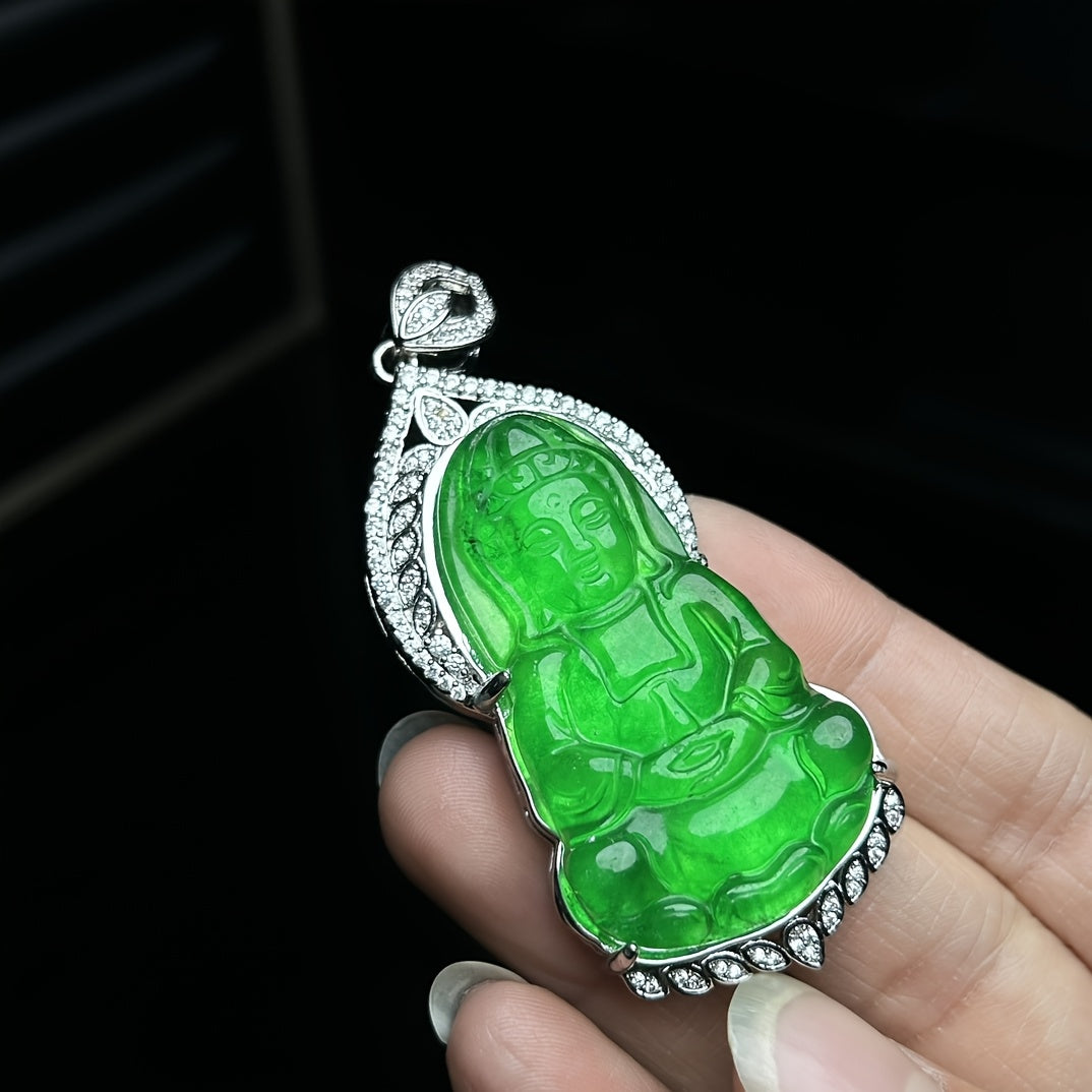 Emperor Green Guanyin Jade Pendant Necklace for Heart Chakra, Compassion, and Spiritual Protection