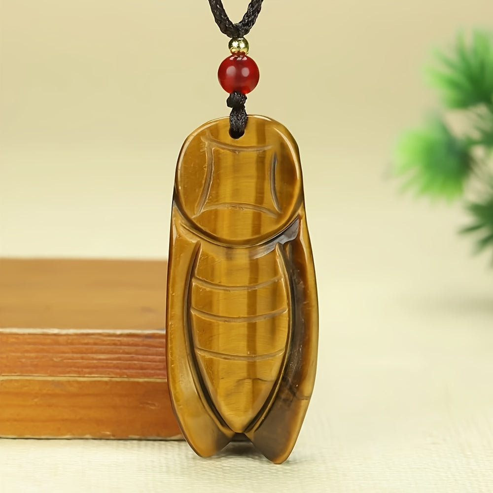 Natural Stone Pendant - Bohemian Style Unisex Jewelry with Cicada Symbol for Good Fortune