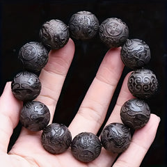 Hand-Carved Wooden Bead Bracelet - Natural Energy & Artistic Design for Daily Wear