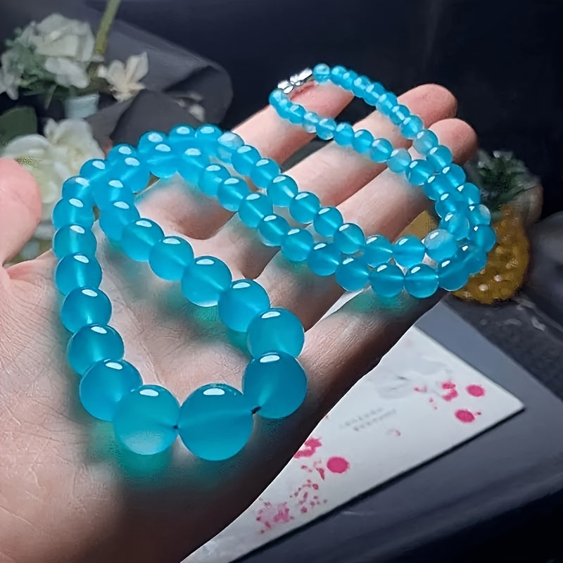 Women's Elegant Natural Stone Pagoda Chain Necklace - Turquoise Beads for Spiritual Energy & Mindful Elegance