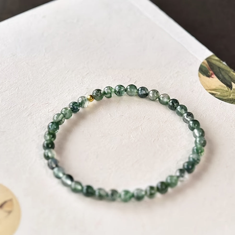 Moss Agate Bead Bracelet - 6mm Natural Stone for Growth & Connection