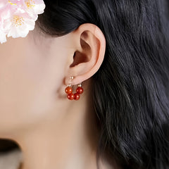 Natural Red Agate Hoop Earrings - 6mm Vintage-Inspired for Energy Balance & Daily Elegance