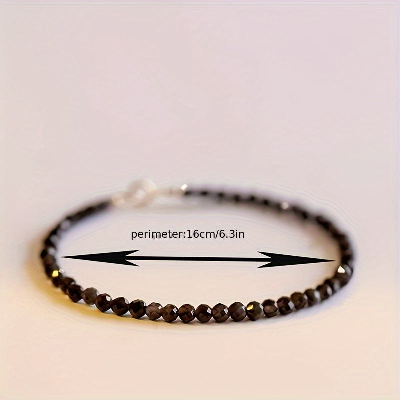 Ultra-Smooth Black Obsidian Bead Bracelet - Minimalist Retro Design for Daily Wear & Gifting