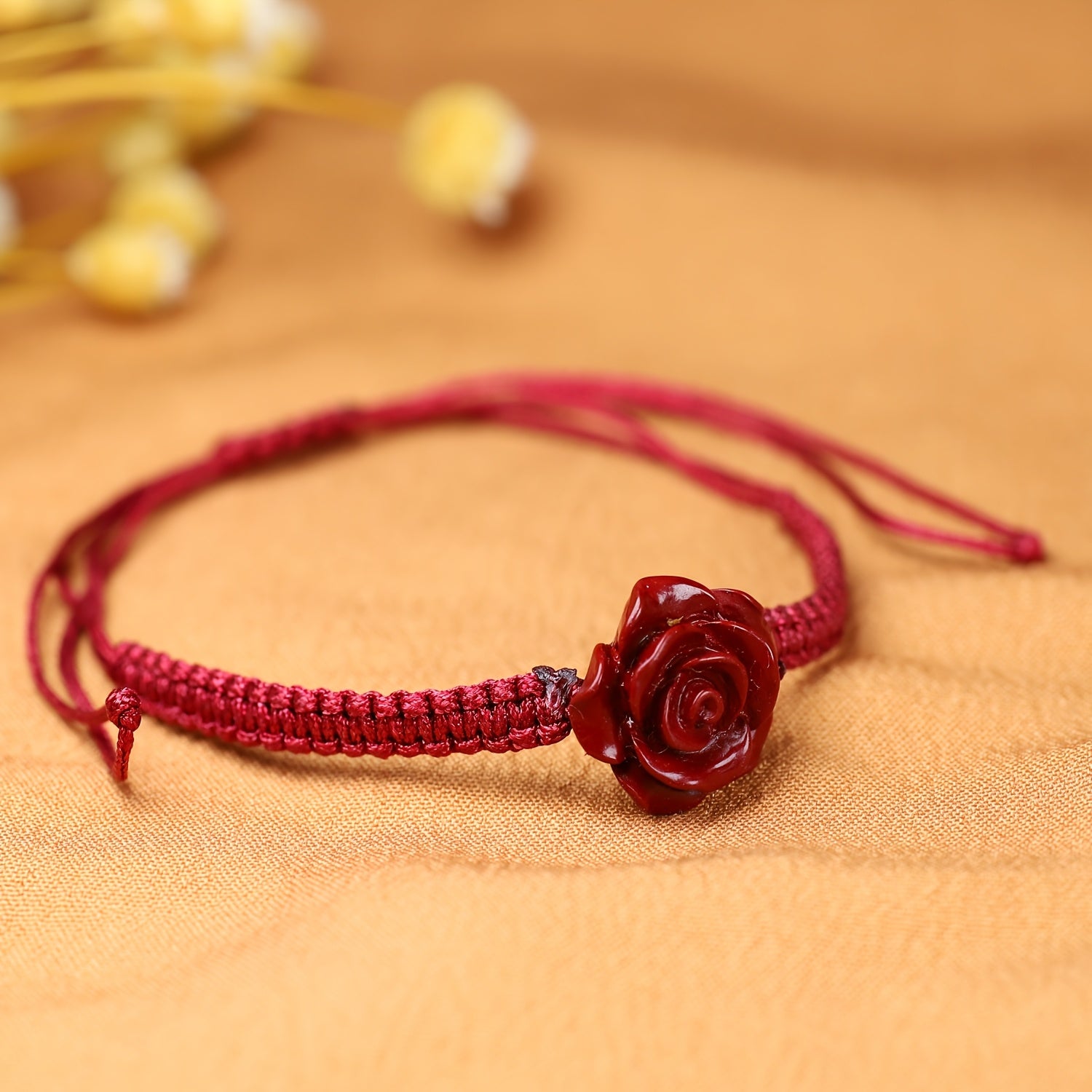 Red Rose Braided Bracelet - Vintage Floral Charm for Prosperity & Emotional Balance