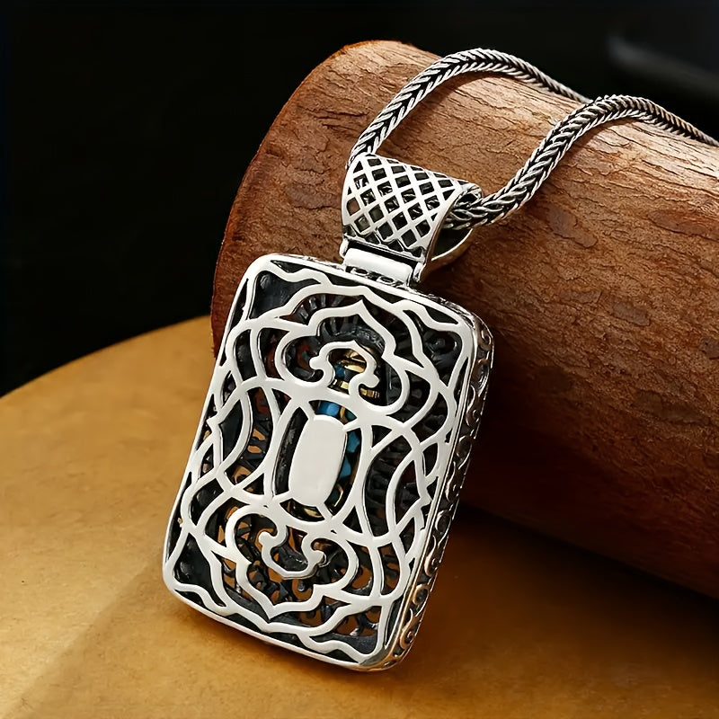 Cool Rotating Bead Vintage Black Imitation Turquoise Pendant Necklace — Spiritual Energy & Harmony Amulet