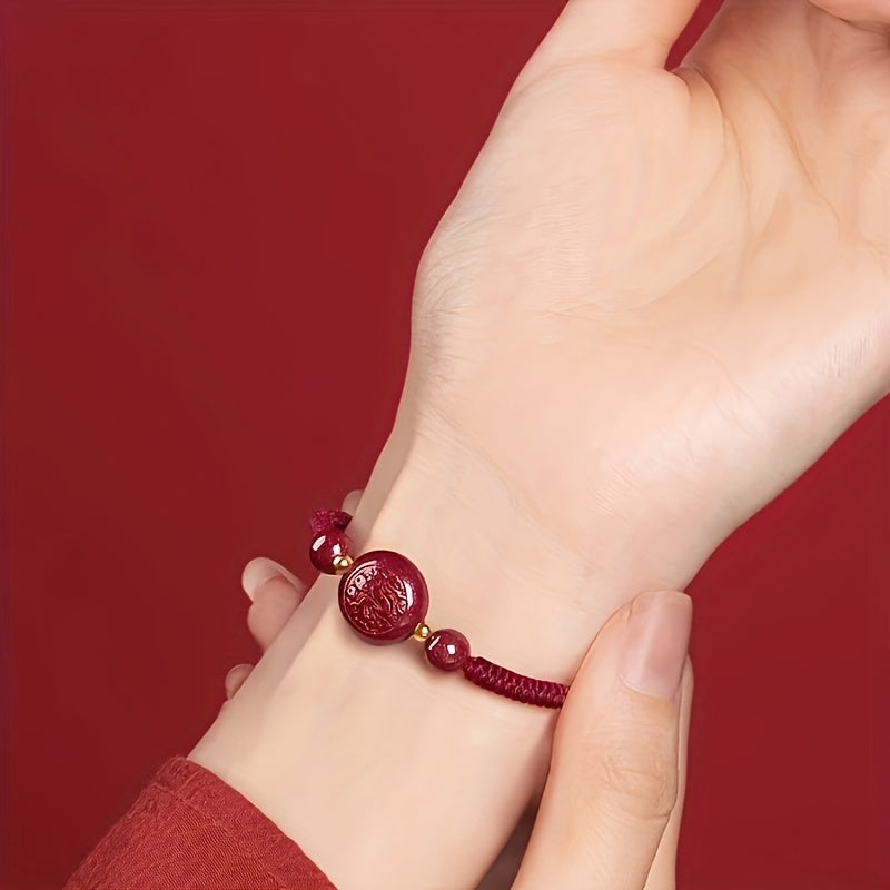 Women's Adjustable Red Sandalwood Bracelet - Natural Stone Beads for Energy Balance & Protection