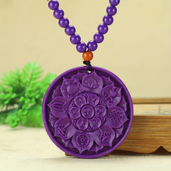 Elegant Purple Mica Phoenix & Lotus Pendant Necklace for Spiritual Growth, Intuition, and Protection
