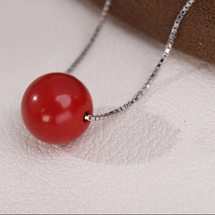 Cinnabar Necklace - 925 Silver with Red Cinnabar 'Longing Bean' for Harmony & Protection