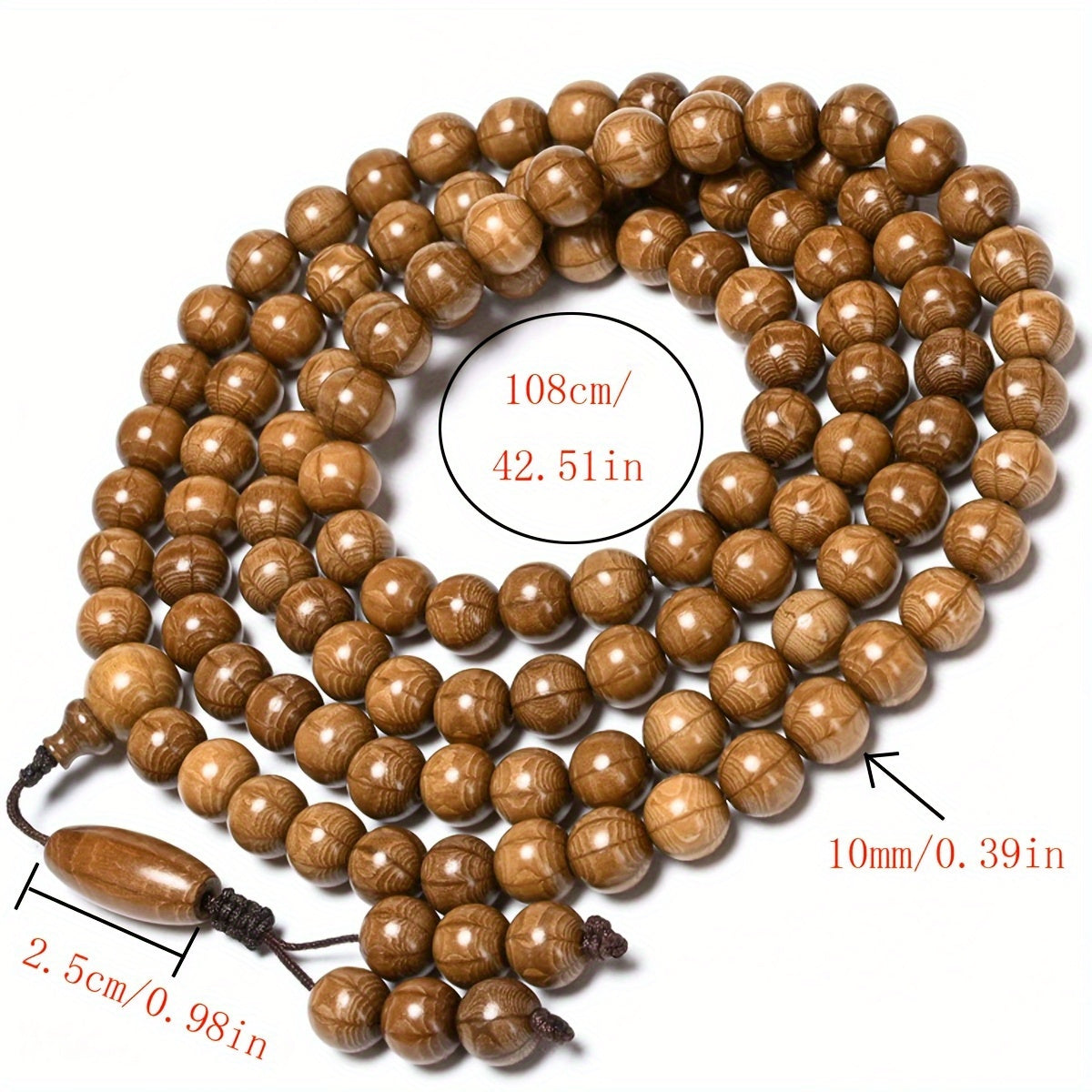 108 Natural Sandalwood Prayer Beads Mala – Spiritual Energy, Mindfulness & Meditation for Harmony, Protection & Positive Vibrations