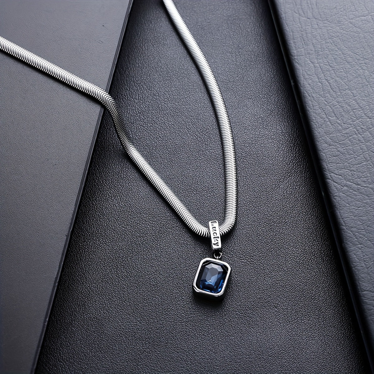 1pc Minimalist Fashion Snake Chain Necklace for Men: Stainless Steel with Blue Cubic Zirconia for Protection & Clarity