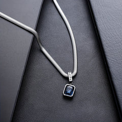 1pc Minimalist Fashion Snake Chain Necklace for Men: Stainless Steel with Blue Cubic Zirconia for Protection & Clarity
