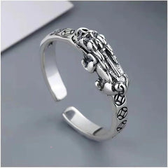 Sterling Silver Feng Shui Pixiu Ring - Enhance Wealth & Protection with Adjustable Design