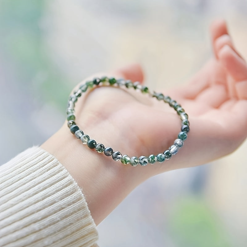 Moss Agate Beaded Stretch Bracelet - Elegant Green Stone for Daily Energy Balance & Gift-Giving