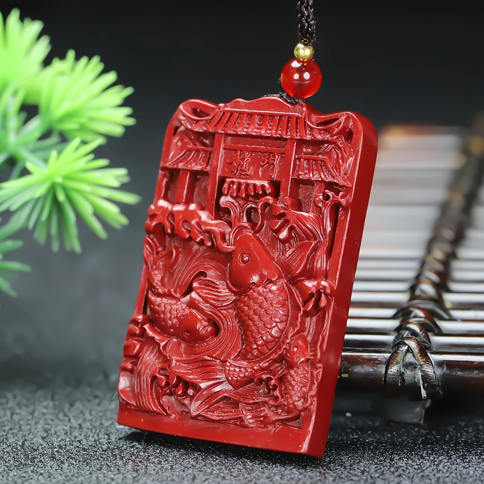 Sand Cinnabar Carp Jumping Over Dragon Gate Pendant for Prosperity & Protection, Unisex Spiritual Amulet