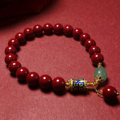 Cinnabar Ethnic Pendant Bracelet - Red & Green Bead Accents for Wealth Attraction & Blood Purification