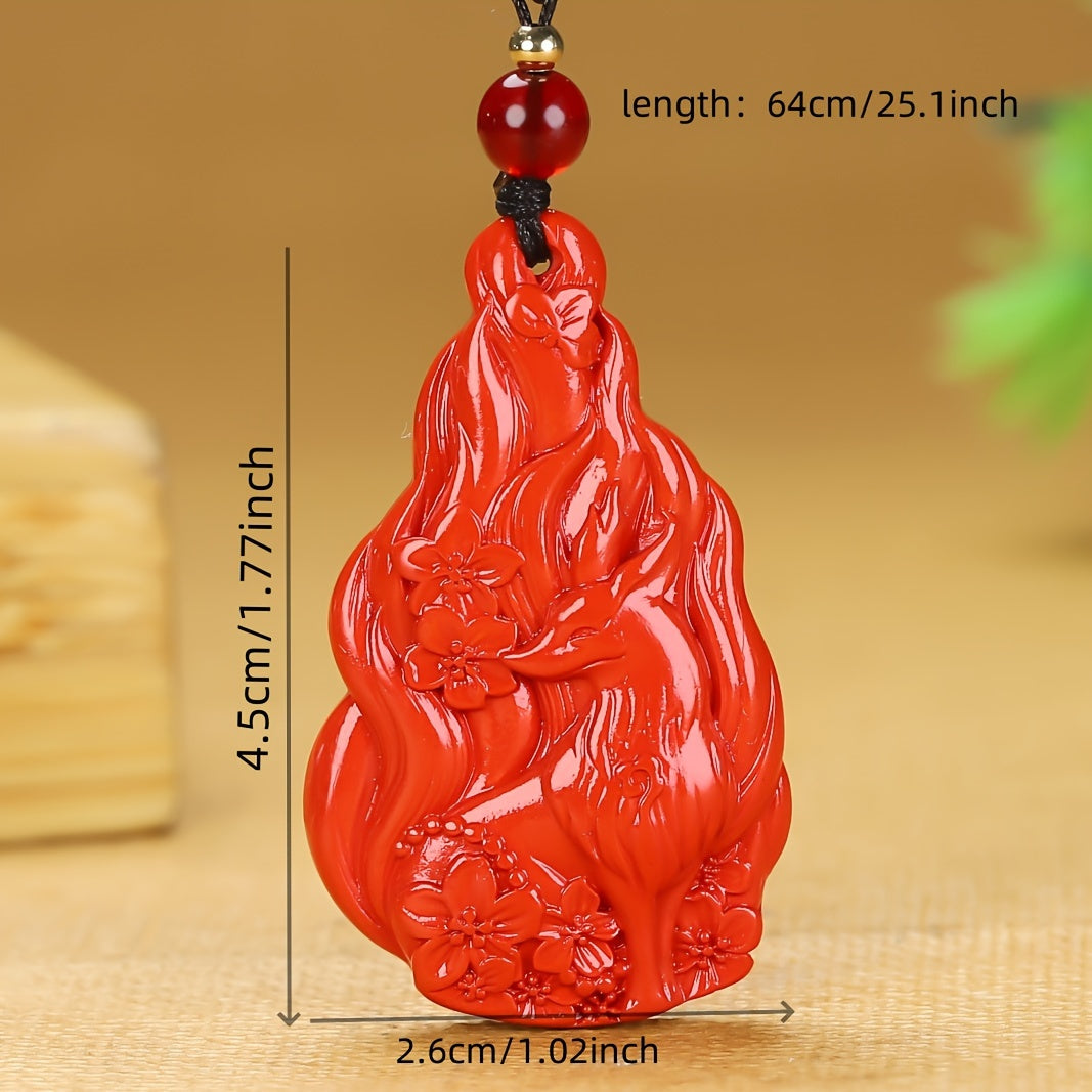 Cinnabar Nine-Tailed Fox Pendant for Protection, Prosperity & Casual Elegance