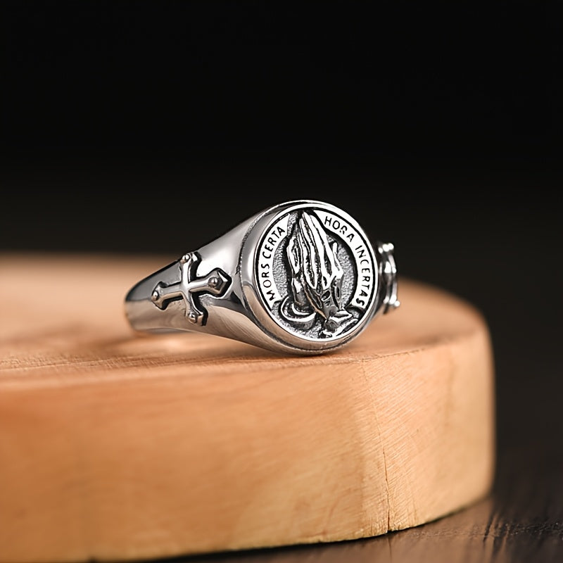 Men's Prayer Hands Ring  - Spiritual Protection & Energy Harmony, Adjustable Open Band, Hypoallergenic