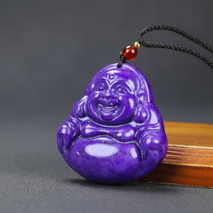 Natural Stone Purple Muscovite Character Pendant Ethnic Style Unisex Smiling Face Necklace for Joy, Protection and Spiritual Harmony