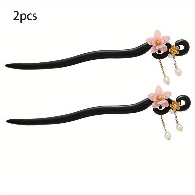 2pcs Romantic Cherry Blossom Hairpin Set - Feminine Ancient Style with Swaying Flow for Mindful Energy & Harmonious Elegance