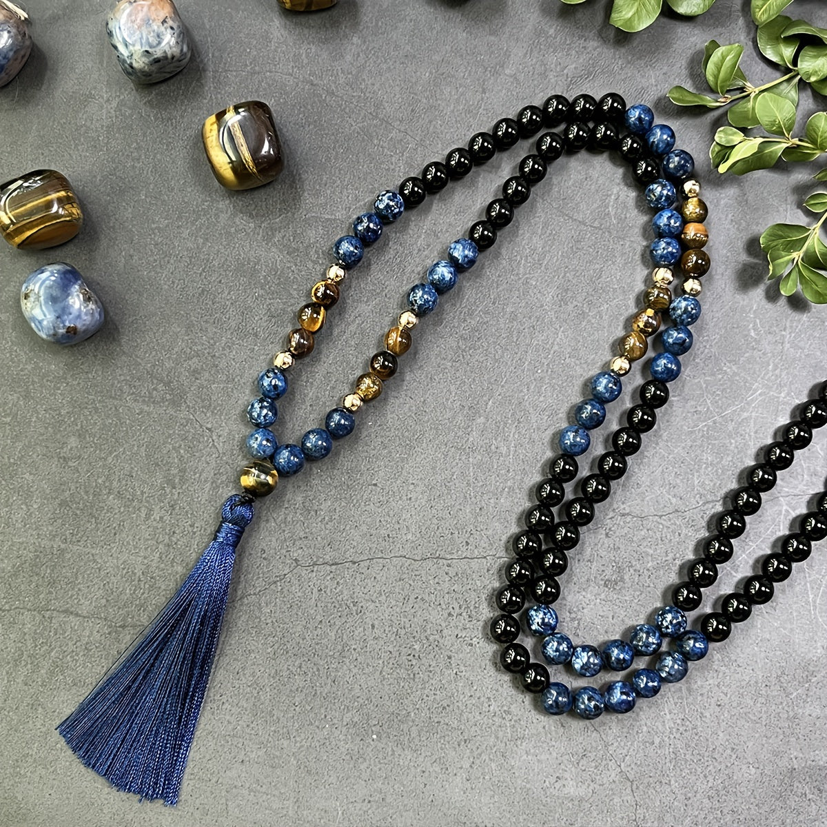 108 Natural Mala Beads with Lotus Pendant: Bohemian Jewelry for Inner Peace & Spiritual Protection