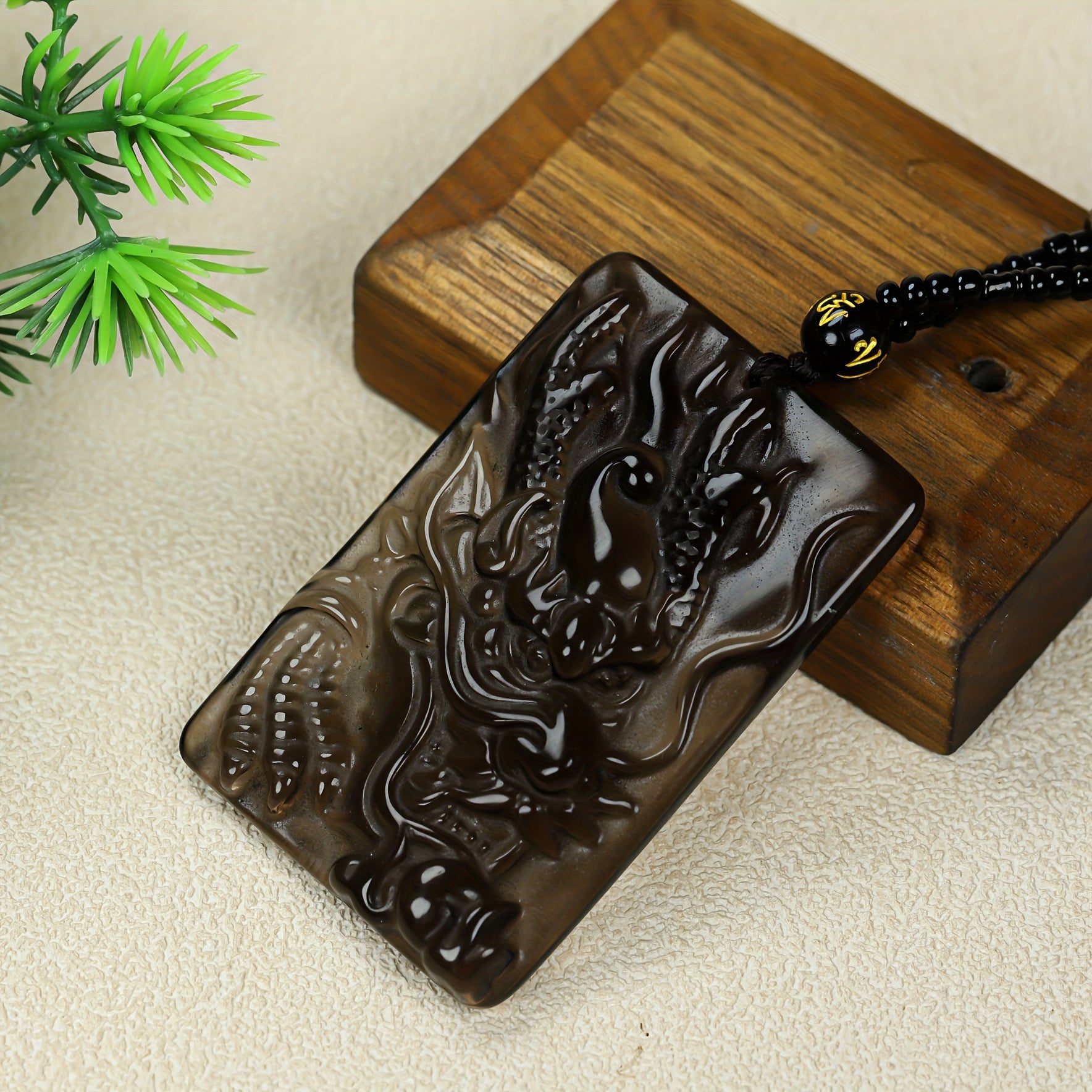 Men's Natural Obsidian Dragon Pendant for Power, Protection, and Wealth Attraction