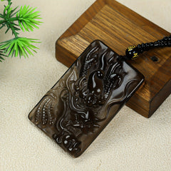 Men's Natural Obsidian Dragon Pendant for Power, Protection, and Wealth Attraction