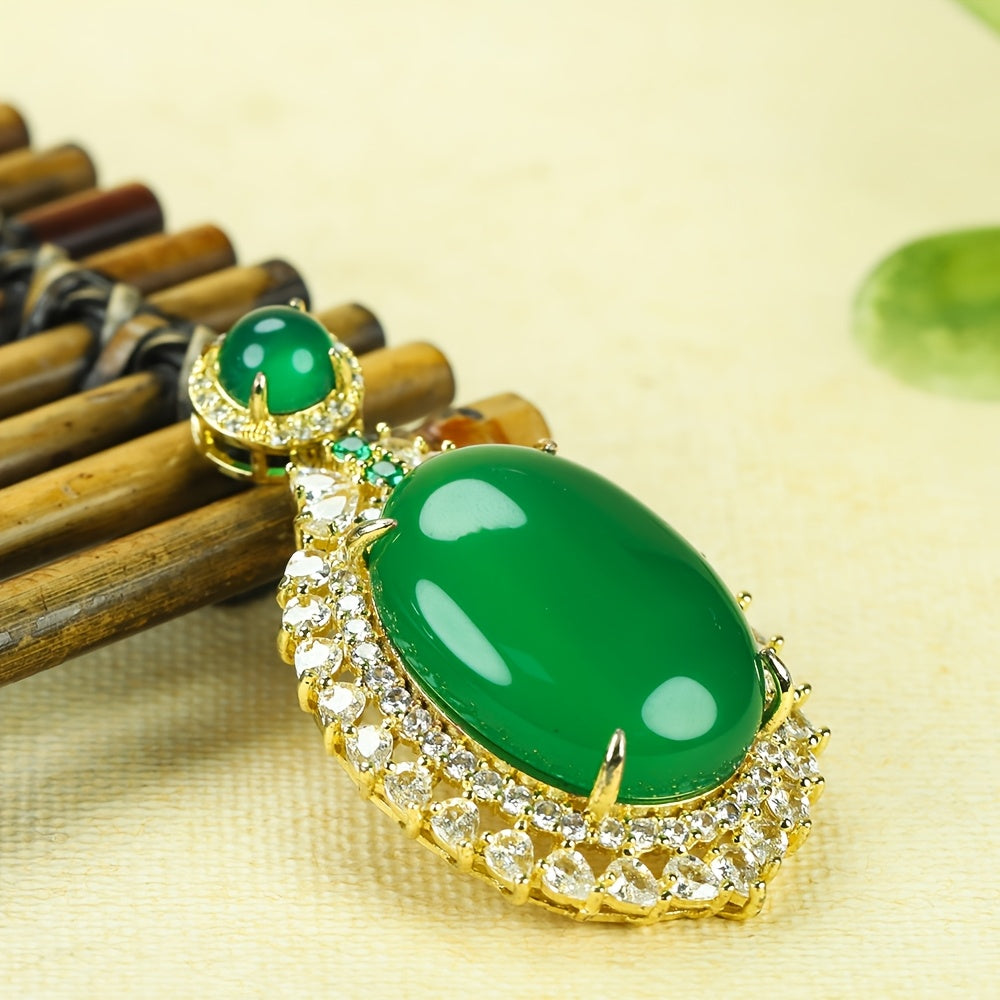 Elegant Green Agate Oval Pendant Necklace - Emotional Balance & Natural Energy Flow Jewelry