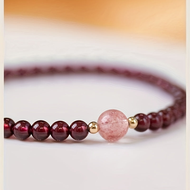 Elegant French-Inspired Natural Garnet Bead Bracelet - Love & Friendship Energy