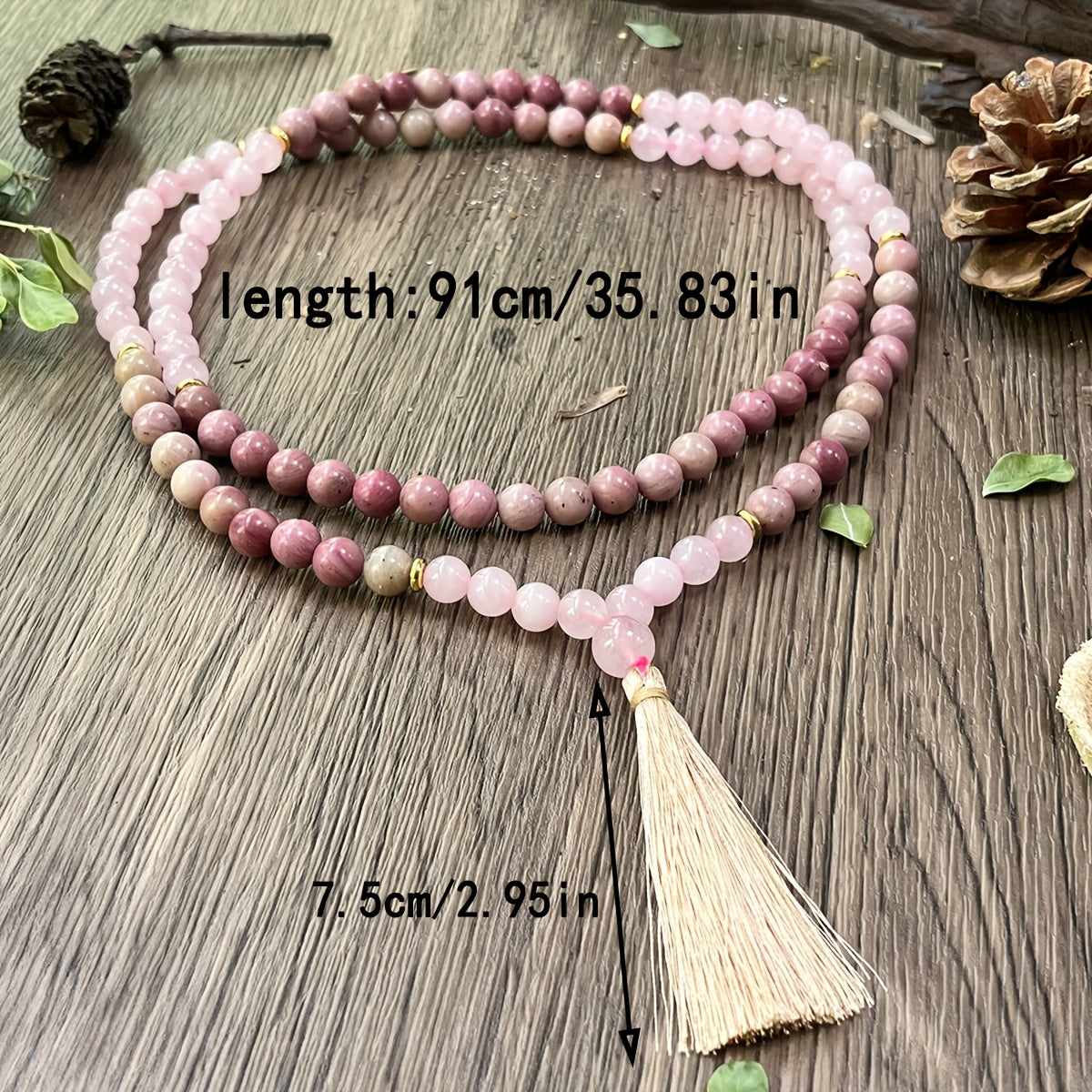 Rose Quartz & Rhodonite Mala Necklace — A String of Pauses for the Overthinking Mind
